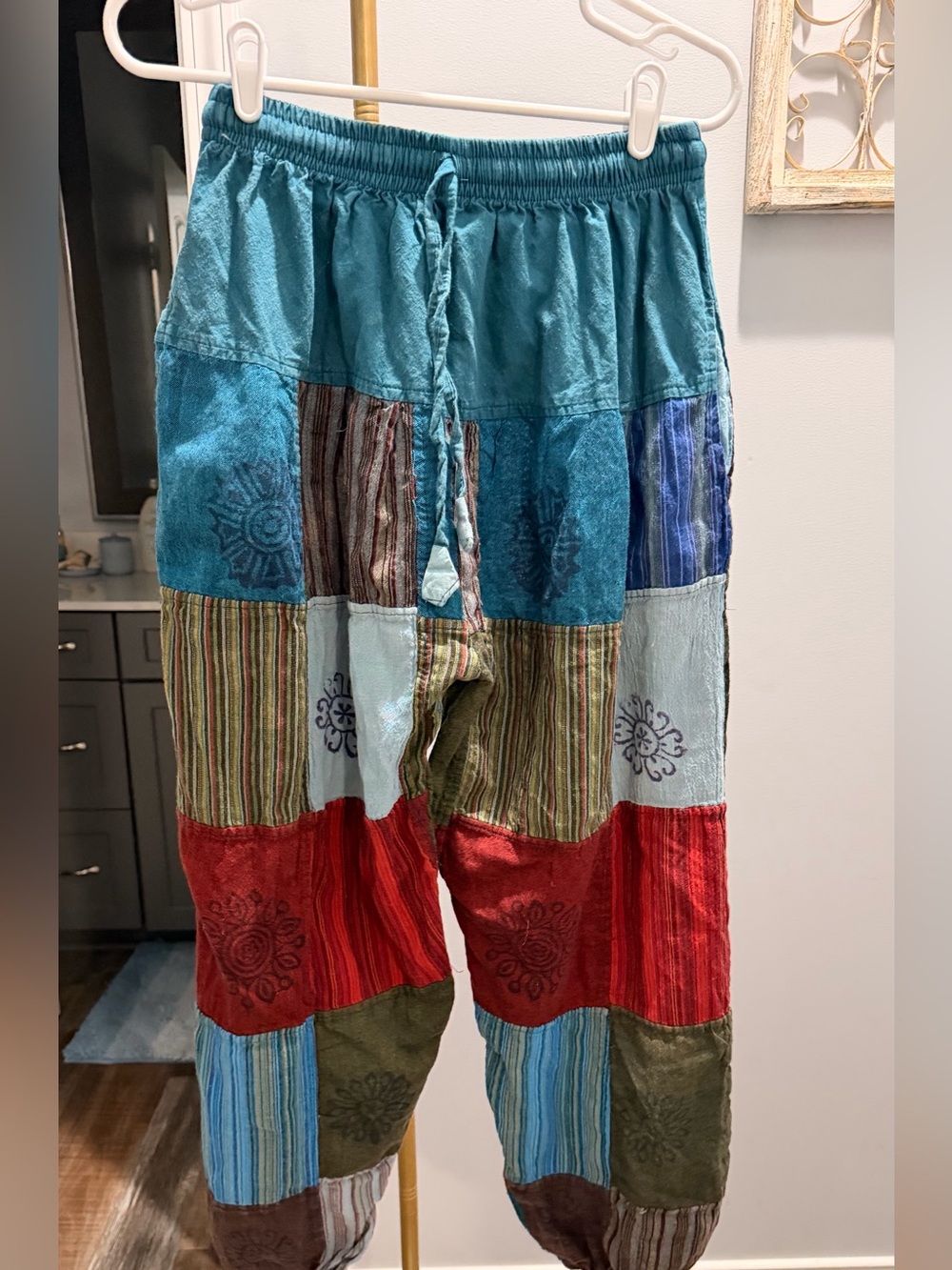 Kathmandu Patchwork Wide-Leg Pants in Teal, Red, Olive, Blue